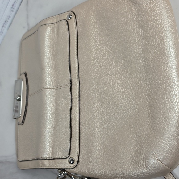 COACH KRISTIN METALLIC CHAMPAGNE SILVER LEATHER FLAP CROSSBODY SMALL BAG PURSE - Picture 6 of 13